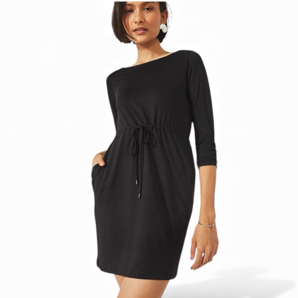 Boutique Brand - Label Life 3/4 Sleeves Black Drawstring Mini Dress - Size XXL